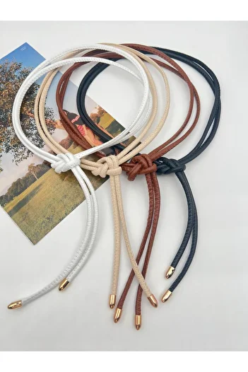 MODAM HİFA Set of 4 (Black, Tan, White, Beige) Tie-Up Cord Women's Belt Rope Belt Shirt Belt