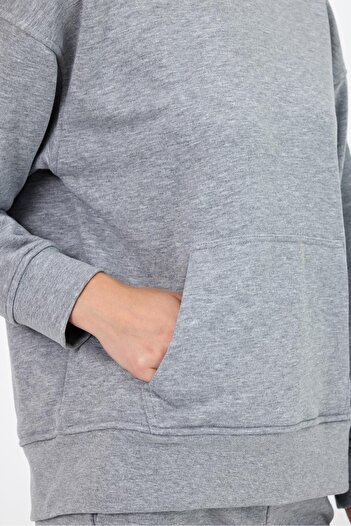 VENA Gray Melange Hooded Basic Women's Hoodie Sweatshirt