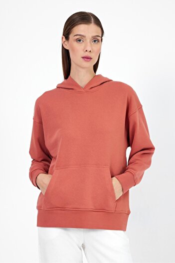 VENA Dried Rose Melange Hooded Women's Hoodie Sweatshirt - Basic