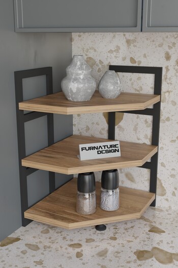 CMKStore Akın Köşe Baharatlık 3 Raflı Mutfak Tezgah Üstü Köşe Raf