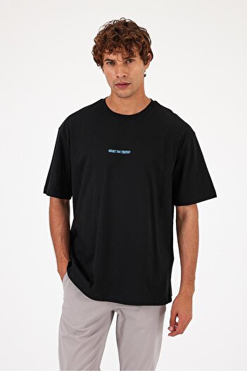 VENA Men's Truth Printed Black Oversize T-Shirt