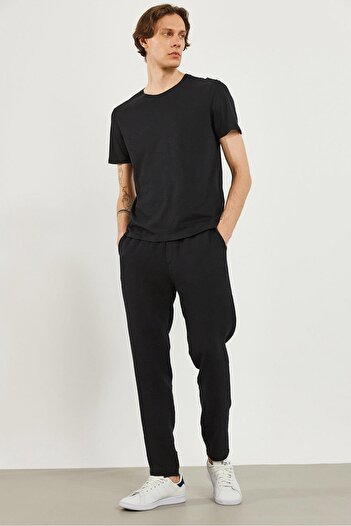 VENA Men's Elastic Waist Black Muslin Chino Trousers