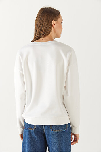 VENA Rhona Crew Neck Cotton Sweatshirt - Ivory