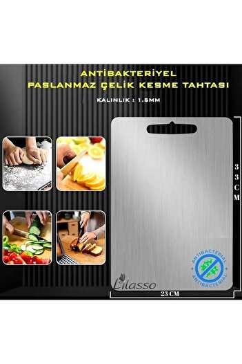 Lilasso 2 Adet Paslanmaz Çelik Kesme Tahtası (Antibakteriyel)
