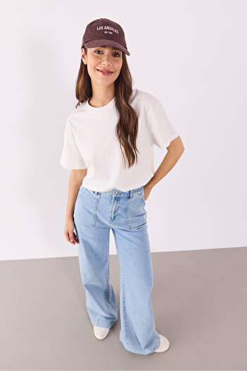 VENA Short Sleeve T-Shirt - Ivory Shaped Crop Top