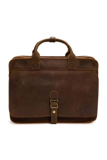 JOLAR. Unisex leather bag for 15.6" laptop, business briefcase for office, travel, JOLAR.