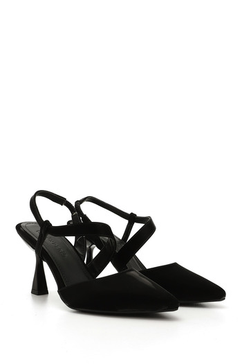 GÖNDERİ(R) Women / Girls Black Pointed Toe Goblet Heel Slingback Shoes