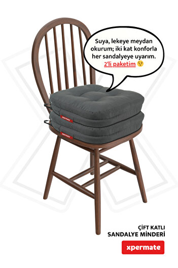 XPERMATE 2-Piece Double Layer Chair Cushion Zippered Washable Cover Water and Oil Repellent 42X42X8 Anthracite