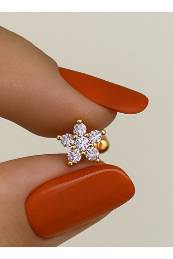 alysa jewelry Cerrahi Çelik Mor Mini Çiçek Piercing Tragus Helix Lobe