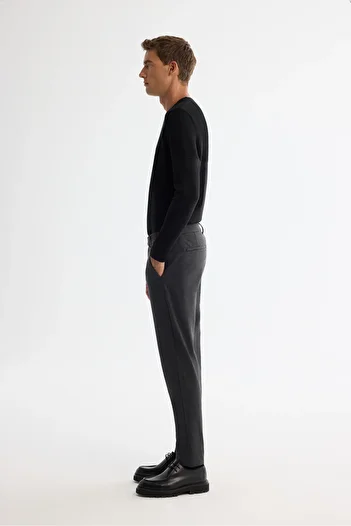 Avva Men's Anthracite Slim Fit Knitted Elastane Trousers with Elastic Sides A42Y3053