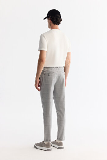 Avva Erkek Gri Yanları Lastikli Ekose Duble Paça Elastan Jogger Slim Fit Pantolon A42Y3022