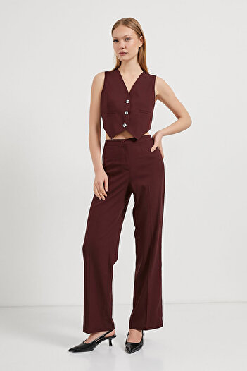 Arma Life Women's Strap Summer V-Neck Button Burgundy Crop Vest