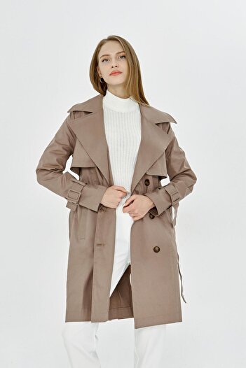 PASTELASTORE Vizon Esnek Pamuk Gabardin Midi (95CM) Astarsız Kadın Trençkot 1118