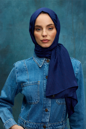 cs camellia scarf Італійський шарф з візерунком хвиль - темно-синій