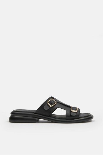 NILUFARR Marcia Black Genuine Leather Women's Slippers