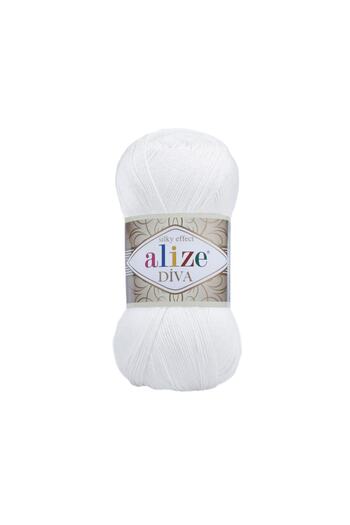 Alize Punch Yarn Diva 55 White Knitting Yarn | Mercerized | Punch Embroidery |spring/summer 100 gr.