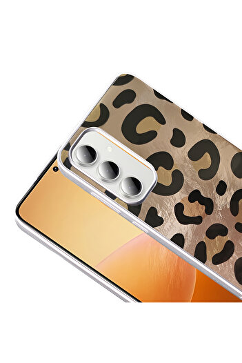 Rivor Samsung Galaxy S24 FE Kılıf Kamera Çıkıntılı Fiyonk Ve Leopar Desenli Şık, Estetik Silikon Kapak