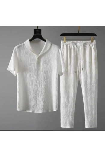 dwnwear Unisex Summer Lycra Crinkle Fabric - Short Sleeve T-Shirt and Sweatpants Set