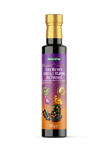 Aksu Vital 350 Gr Black Elderberry - 3 Boxes of Black Elderberry, Zinc Vitamin C Mulberry Molasses