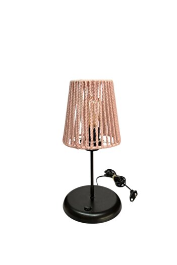 SerenityHaven Lyris - Macrame Lampshade, Mini Table Lamp (Powder Head, Black Leg)
