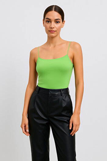 vesantia Phosphorescent Green Women's Sandy Fabric Double Layer Undershirt with No Show Rope Strap