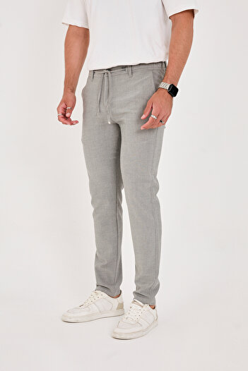BROCARD Men's Seersucker Lycra Jogger Slimfit Waist Half Elastic Gray Fabric Trousers