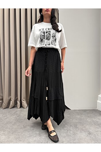 ESRAHELVACI Black Embroidered Ruffle Skirt