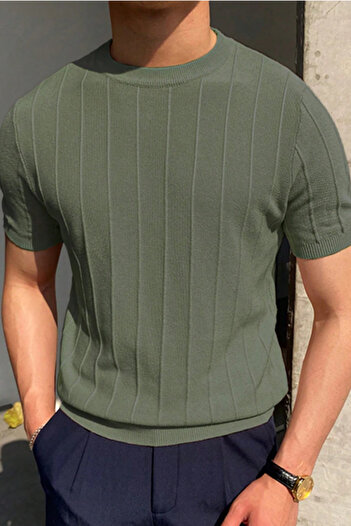 COOL TARZ Khaki Men's Round Collar Knitted T-shirt