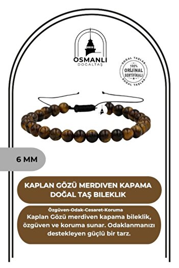 OSMANLI DOĞAL TAŞ Tiger Eye 6mm Ladder Closure Natural Stone Bracelet