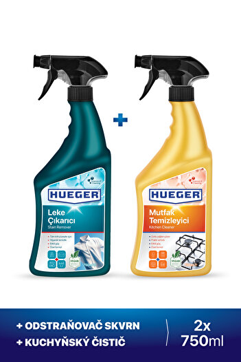 Hueger Sada 2 kusů odstraňovače skvrn ve spreji a čističe kuchyně (2 x 750 ml)