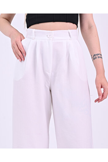 polle White High Waist Women's Palazzo Trousers