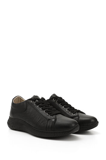 GÖNDERİ(R) Women's Black Lace-Up Padded Sole Genuine Leather Sneakers