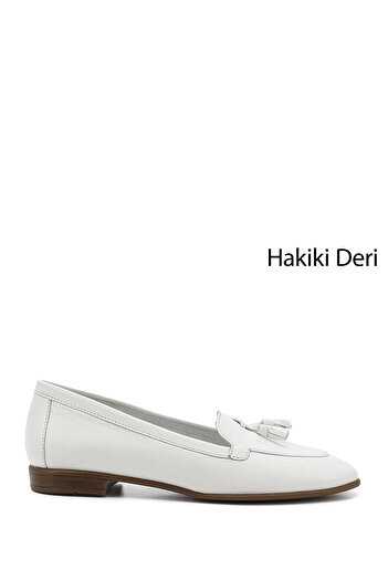 GÖNDERİ(R) Women / Girls White Tasseled Genuine Leather Ballerinas