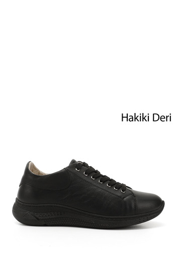 GÖNDERİ(R) Women's Black Lace-Up Padded Sole Genuine Leather Sneakers