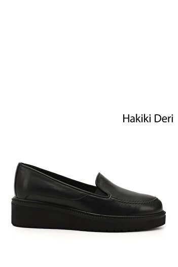 GÖNDERİ(R) Women's Black Wedge Sole Genuine Leather Shoes