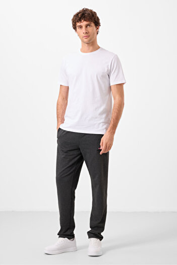 TOMMY LIFE Anthracite Melange - Black Zipper Pocketed Tight Mold Classic Leg Men's Tracksuit Bottom - 84649