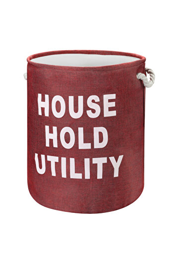Lawazim Round Laundry Basket with Printed Letters Storage Basket Laundry Hamper 40x50cm - Red