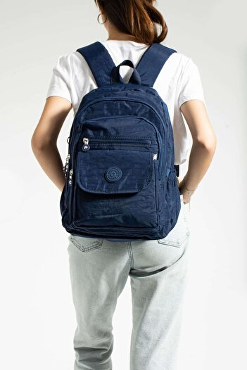 Getcho Bekka Women's Navy Blue Daily Lightweight Multi-Eye Zippered Comfortable Waterproof Backpack