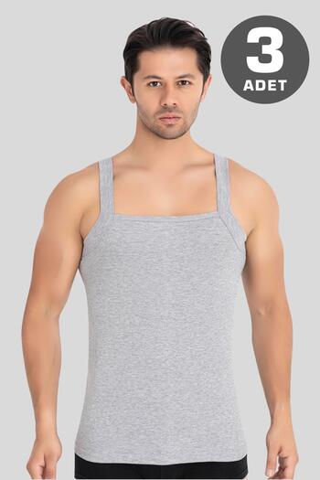 Arma Yıldız Men's Wide Bias Tank Top 100% Cotton Ribbed Gray 3 Pack
