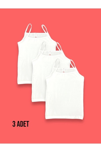 Erdenay Tekstil White Cotton Girl's Undershirt - With Rope Strap, Set of 3