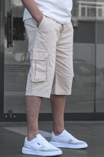 SERAZAT Cargo Pocket Capri Cream Men's Side Pocket Trousers