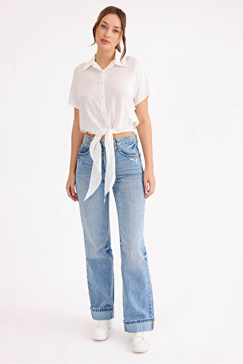 Vitrin Tie Waist Short Sleeve Casual Shirt