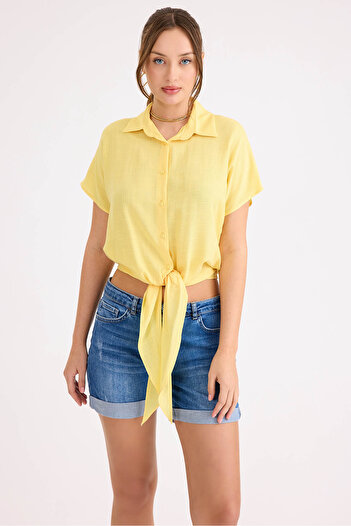 Vitrin Tie Waist Short Sleeve Casual Shirt
