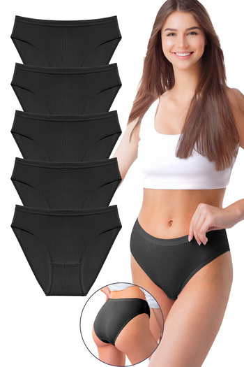 Bravie Pachet de 5 chiloți de bikini din twill pentru femei – bumbac organic – lenjerie de zi cu zi respirabilă Bk2-negru