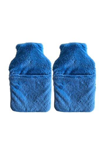 Sia Warm Water Bag 2 Pcs, Blue Plush Thermofor with Pocket 32,5X17,5Cm 1500 ml