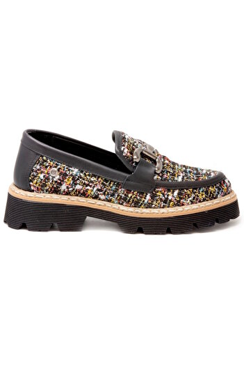 Mammamia Black Skin Leather Women's Loafer Shoes