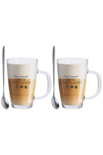 Excellent Houseware Set de 2 căni Latte Machiato, sticlă, 8 x 12 cm, 300 ml,