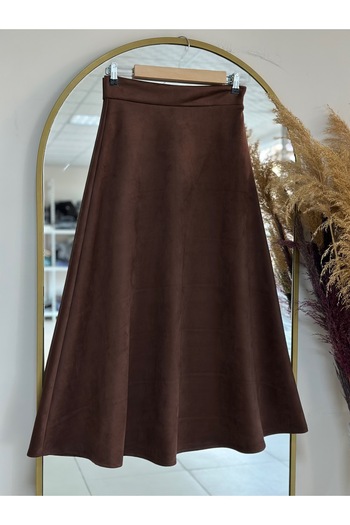 MİHRA STORE Gönül Suede Skirt-Bn4272 Brown
