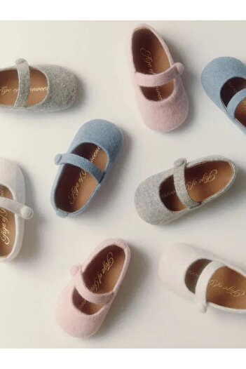 AGE OF INNOCENCE May Wool Grey, Yün Astar ve Tabanlı Gri Bebek Kız Pre-Walker Ayakkabı