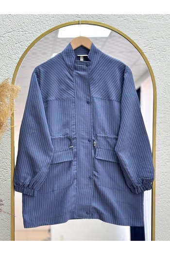 MİHRA STORE Serap Μπουφάν με ελαστική μέση ριγέ-EU2814 Navy Blue
